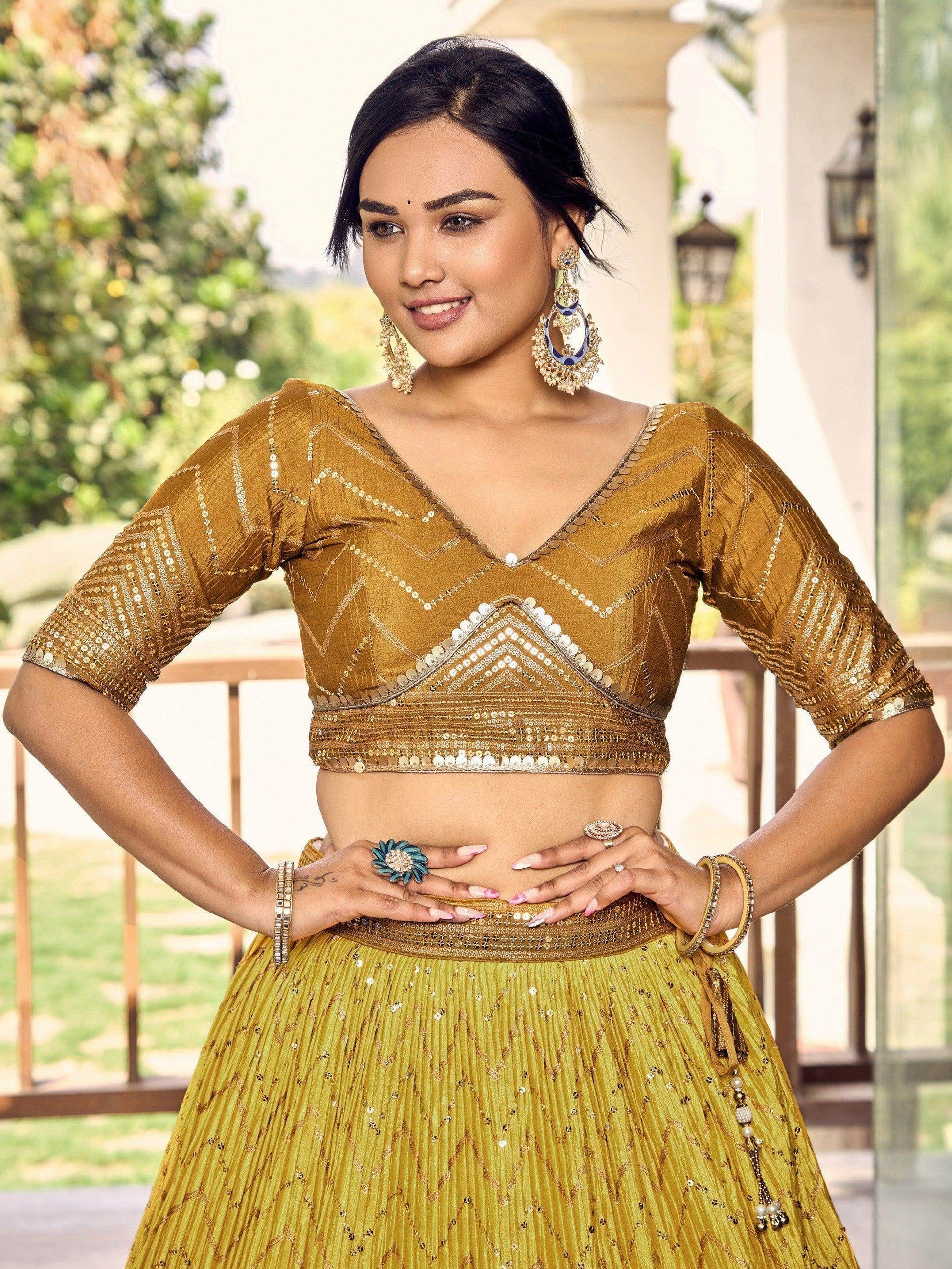 Incredible Yellow Sequins Chinon Haldi Wear Lehenga Choli With Dupatta - Zeel Clothing
