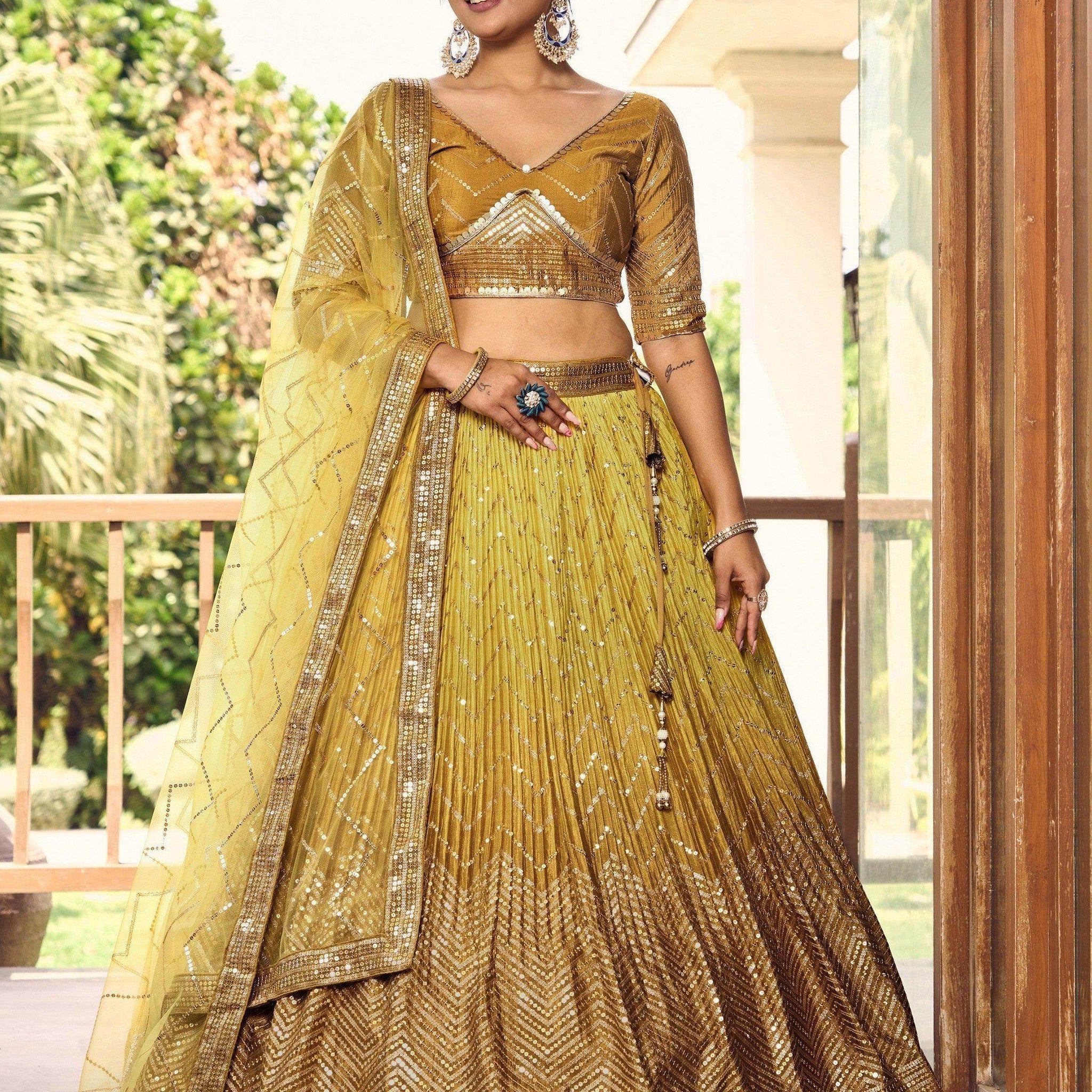 Incredible Yellow Sequins Chinon Haldi Wear Lehenga Choli With Dupatta - Zeel Clothing