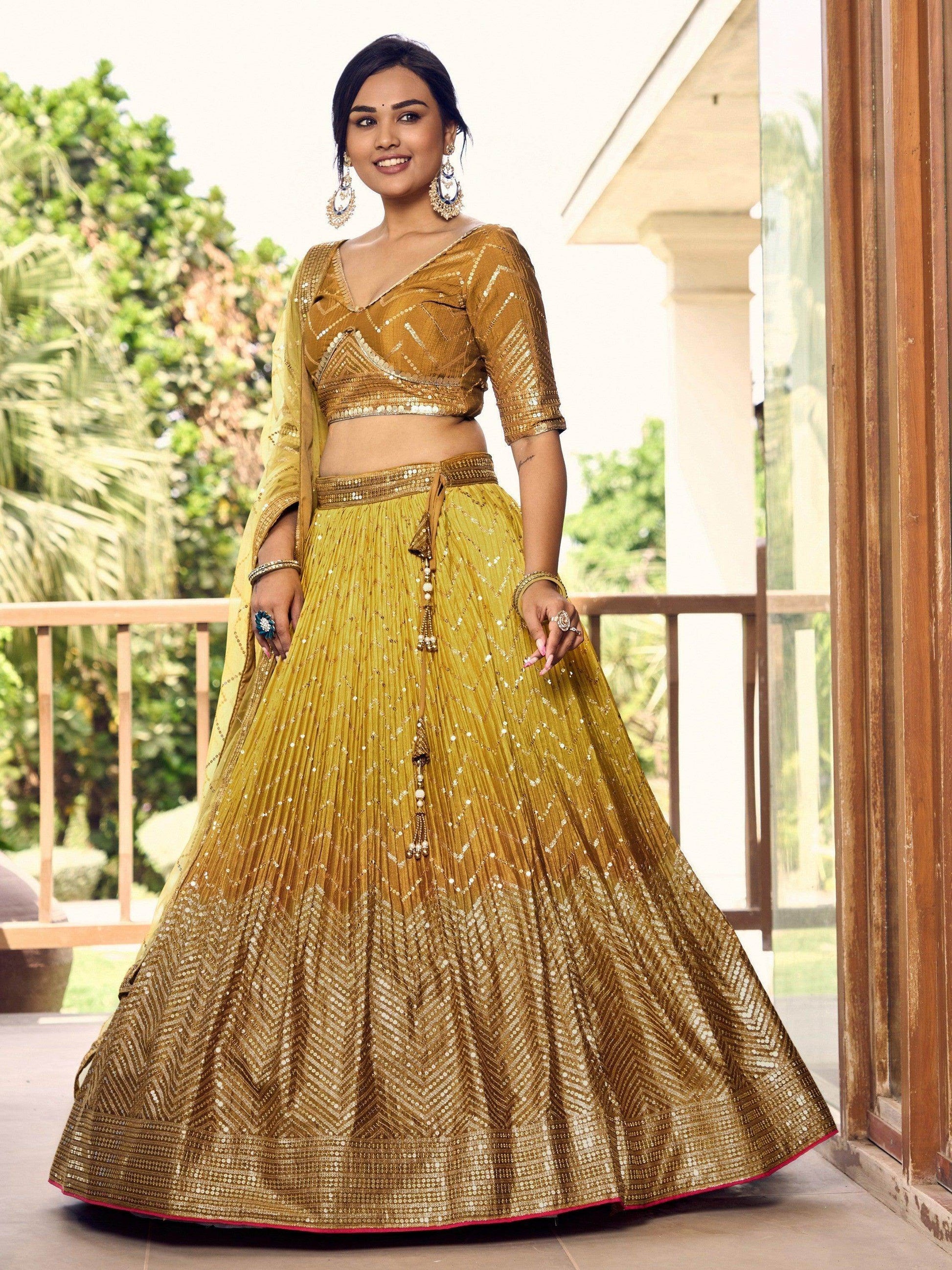 Incredible Yellow Sequins Chinon Haldi Wear Lehenga Choli With Dupatta - Zeel Clothing