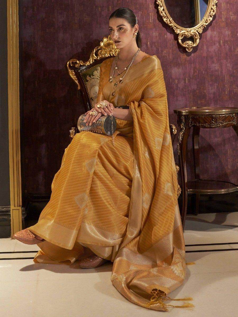 Incredible Yellow Zari Weaving Krimica Silk Saree With Blouse - Zeel Clothing