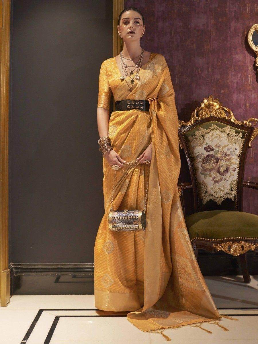 Incredible Yellow Zari Weaving Krimica Silk Saree With Blouse - Zeel Clothing