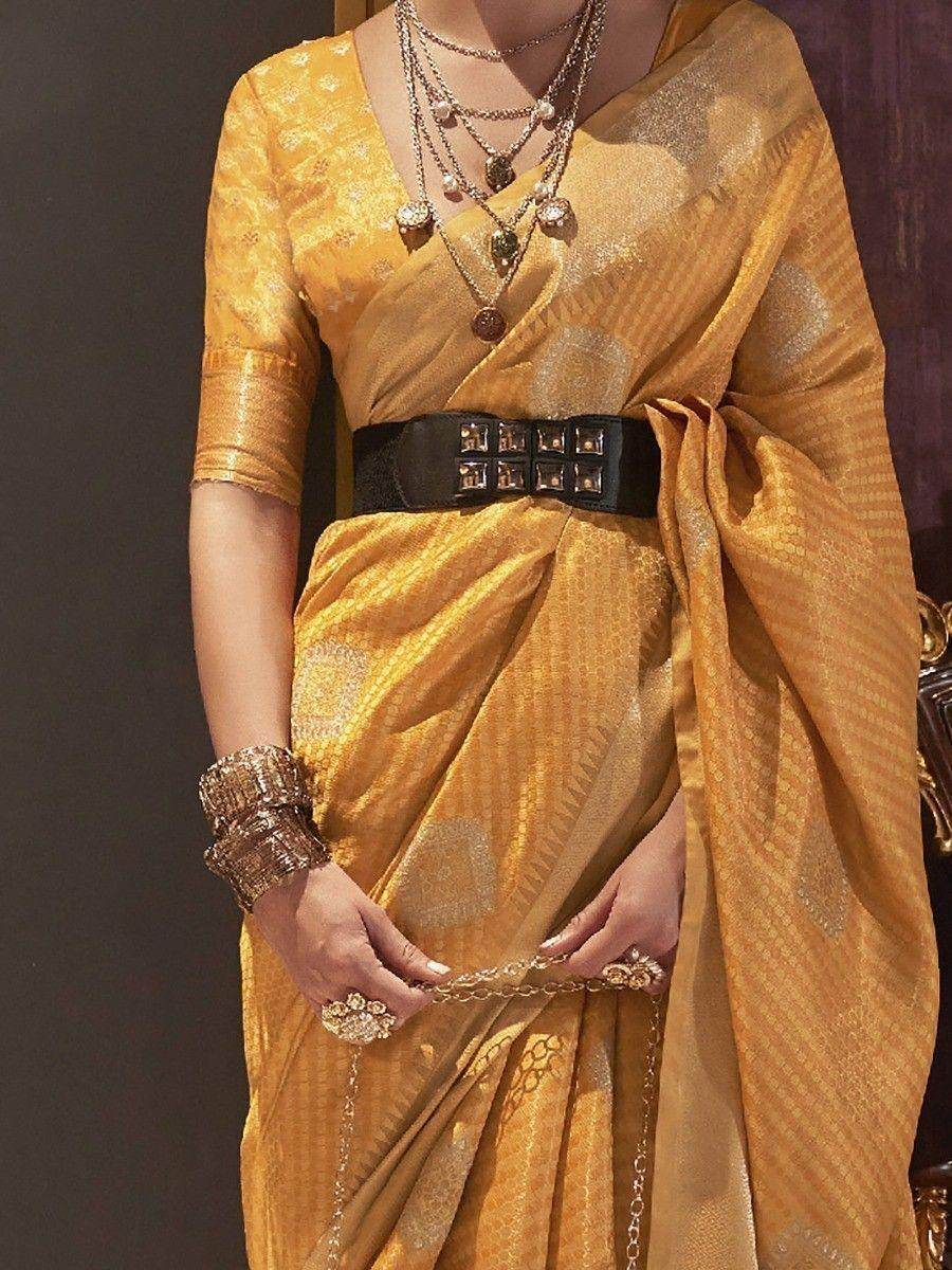Incredible Yellow Zari Weaving Krimica Silk Saree With Blouse - Zeel Clothing