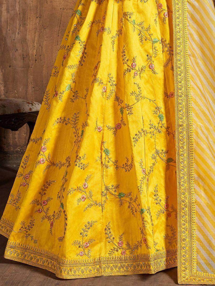 Interesting Yellow Embroidered Mulberry Silk Haldi Wear Lehenga Choli - Zeel Clothing