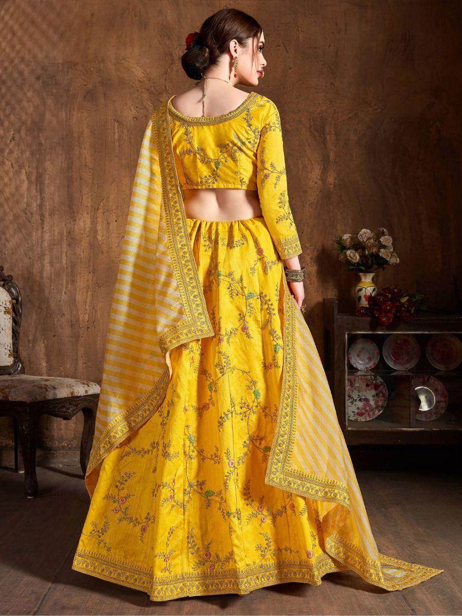 Interesting Yellow Embroidered Mulberry Silk Haldi Wear Lehenga Choli - Zeel Clothing