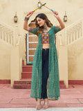 Intricate Green Kutchi Patch Work Georgette Navratri Special Front Slit Kurti - Zeel Clothing