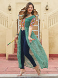 Intricate Green Kutchi Patch Work Georgette Navratri Special Front Slit Kurti - Zeel Clothing