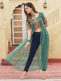Intricate Green Kutchi Patch Work Georgette Navratri Special Front Slit Kurti - Zeel Clothing