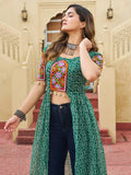Intricate Green Kutchi Patch Work Georgette Navratri Special Front Slit Kurti - Zeel Clothing