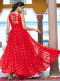 Intricate Red Gamthi Work Georgette Navratri Special Gown - Zeel Clothing