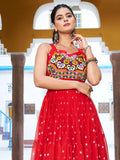 Intricate Red Gamthi Work Georgette Navratri Special Gown - Zeel Clothing
