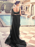 Inviting Black Sequins Work Georgette Party Wear Saree With Blouse - Zeel Clothing