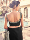 Inviting Black Sequins Work Georgette Party Wear Saree With Blouse - Zeel Clothing