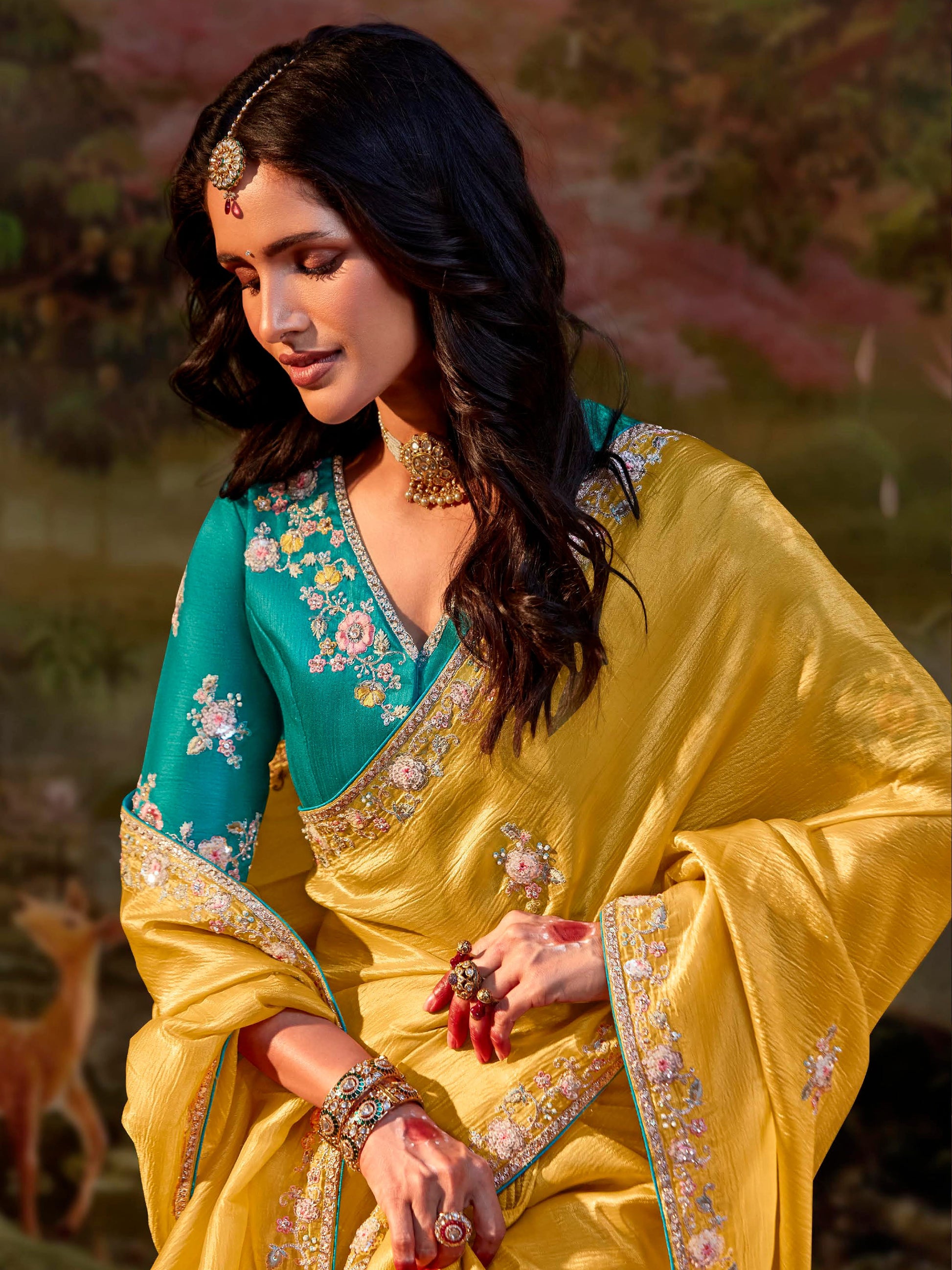 Gorgeous Yellow Sequins Organza Haldi Wear Saree With Blouse