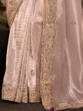 Amazing Misty Rose Embroidered Organza Traditional Saree With Blouse