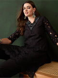 Beautiful Black Cotton Embroidered Event Wear Kurta With Trouser