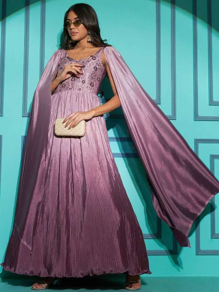 Adorable Light Purple Embroidered Chinon Party Wear Gown