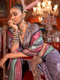 Beautiful Lavender Zari Weaving Silk Festival Wear Saree With Blouse