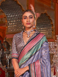 Beautiful Lavender Zari Weaving Silk Festival Wear Saree With Blouse