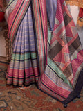 Beautiful Lavender Zari Weaving Silk Festival Wear Saree With Blouse
