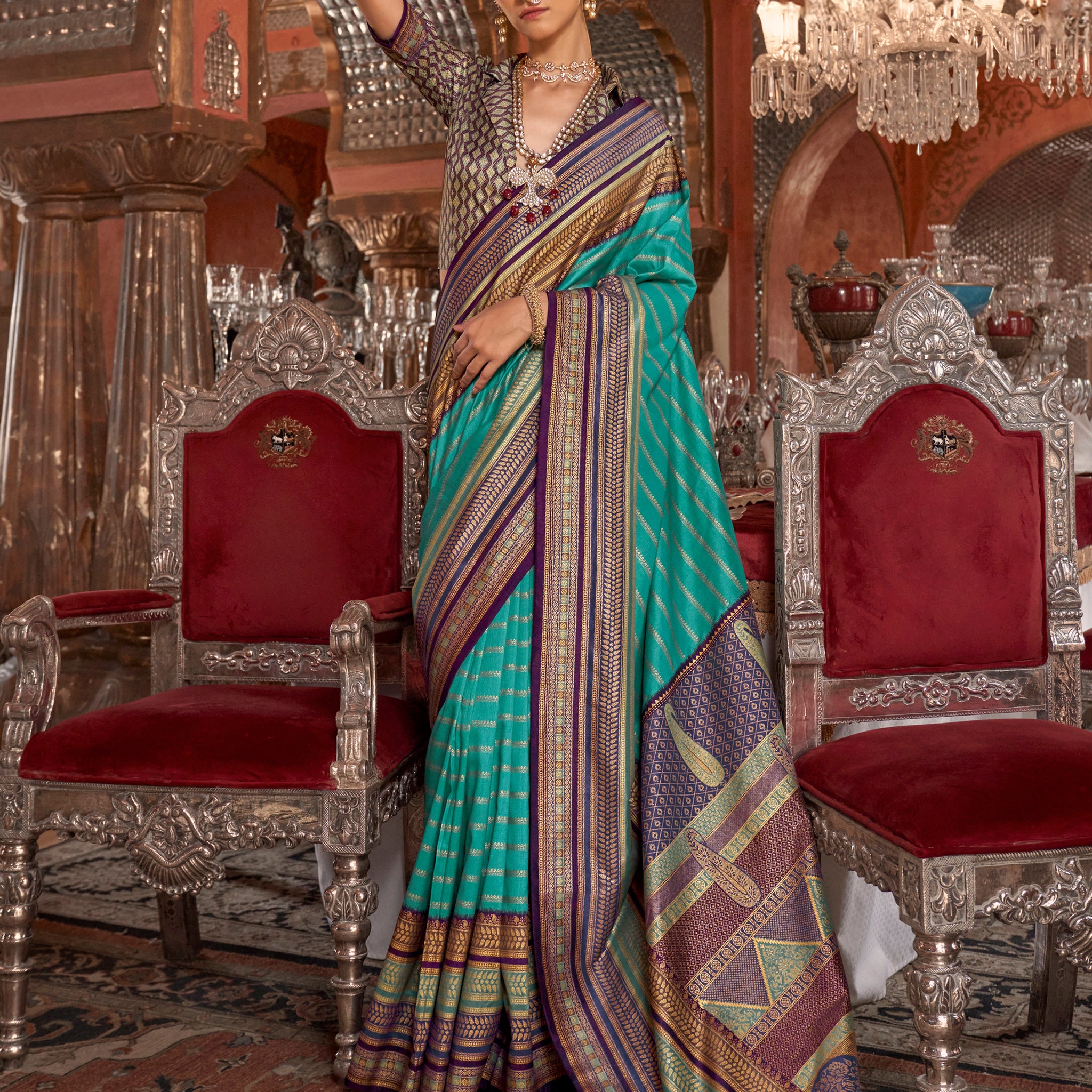 Beautiful Brown Zari Weaving Silk Event Wear Saree With Blouse