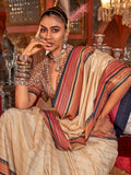 Glamorous Cream Zari Weaving Silk Traditional Saree With Blouse