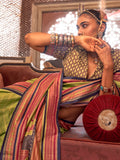 Pretty Light Green Zari Weaving Silk Mehendi Wear Saree With Blouse