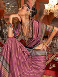 Stunning Mauve Zari Weaving Silk Event Wear Saree With Blouse