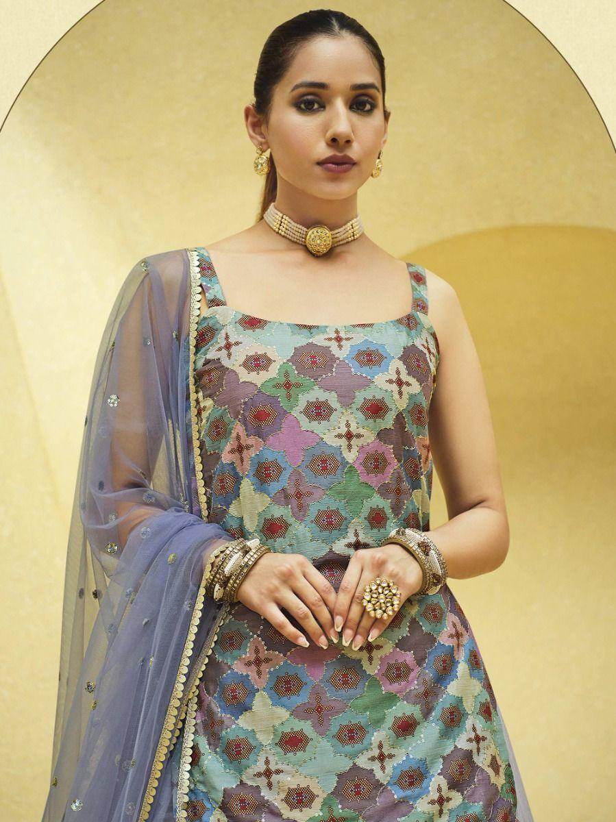 Lavender Sequins Embroidered Chinon Silk Lehenga Choli With Dupatta - Zeel Clothing