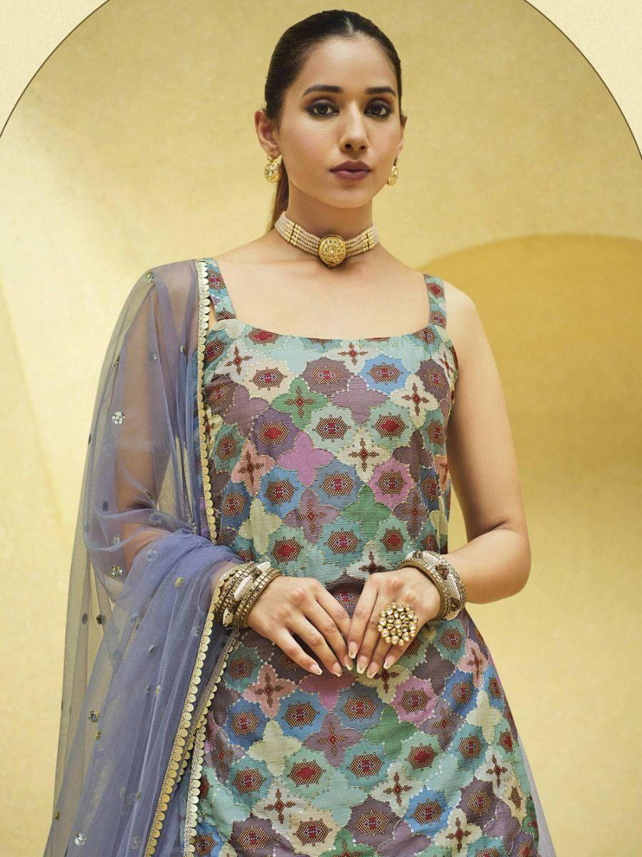 Lavender Sequins Embroidered Chinon Silk Lehenga Choli With Dupatta - Zeel Clothing