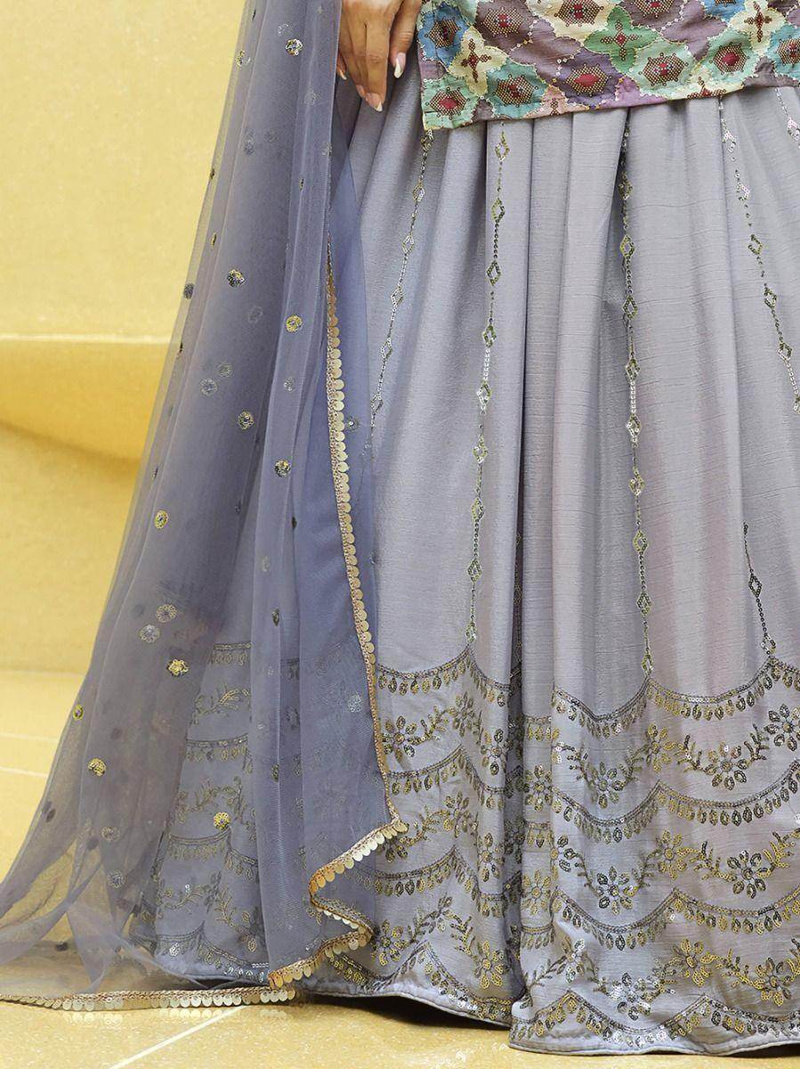 Lavender Sequins Embroidered Chinon Silk Lehenga Choli With Dupatta - Zeel Clothing