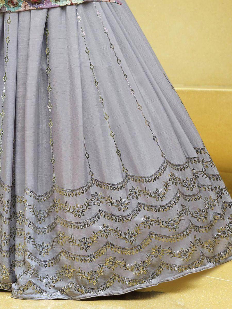 Lavender Sequins Embroidered Chinon Silk Lehenga Choli With Dupatta - Zeel Clothing