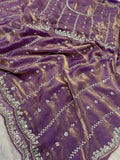 Wonderful Lavender Embroidered Satin Engagement Wear Saree With Blouse