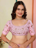 Lavish Baby Pink Thread Work Organza Party Wear Saree With Blouse - Zeel Clothing