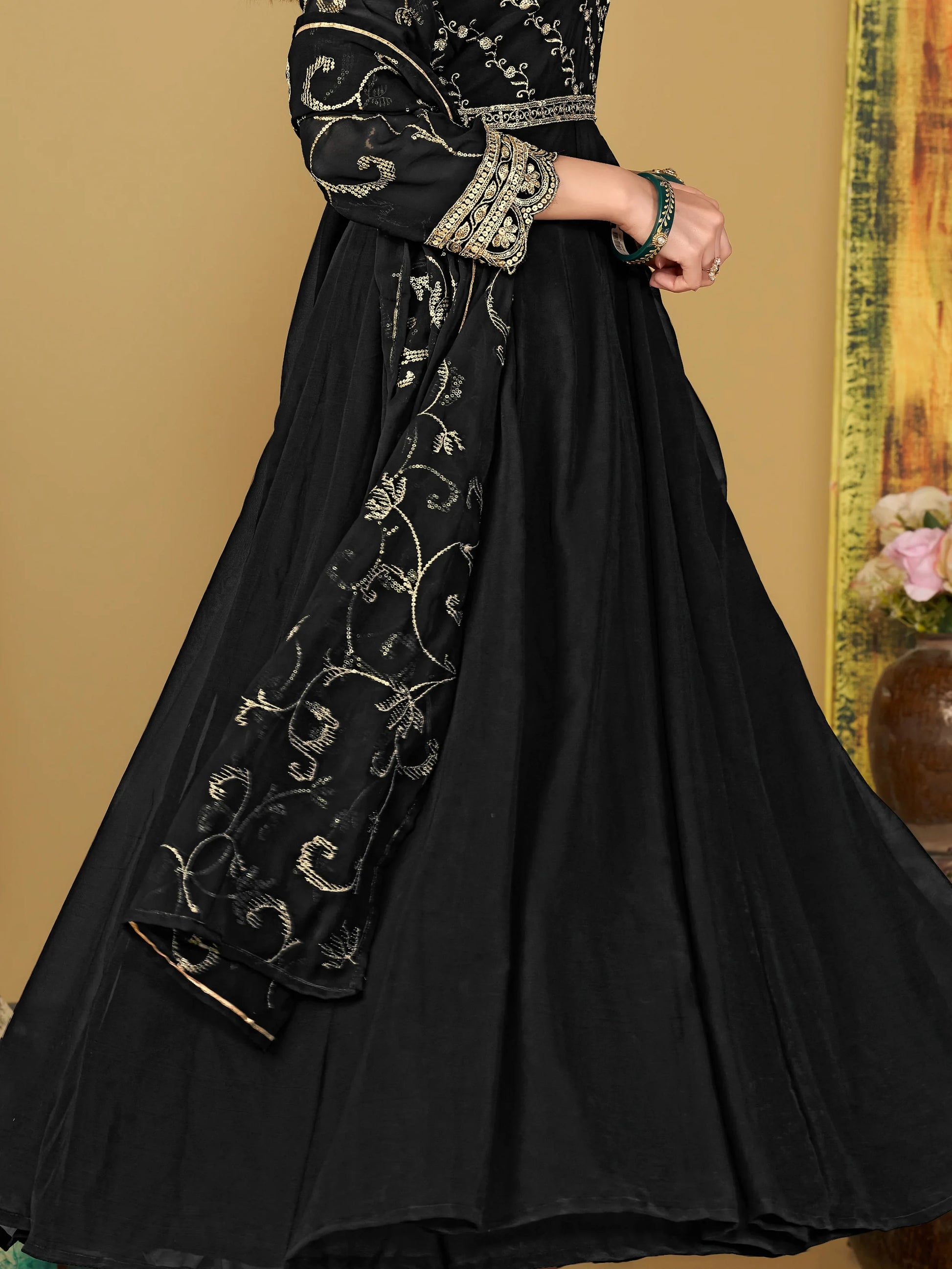 Lavish Black Sequins Georgette Anarkali Suit With Dupatta - Zeel Clothing