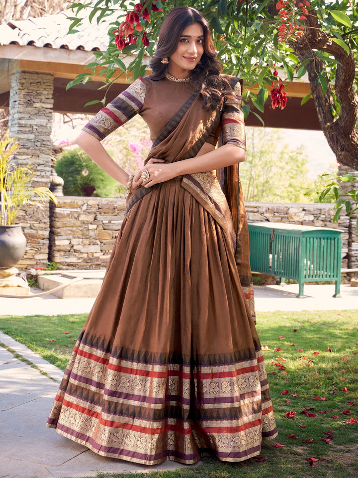 Lavish Brown Zari Weaving Chanderi Traditional Lehenga Choli - Zeel Clothing