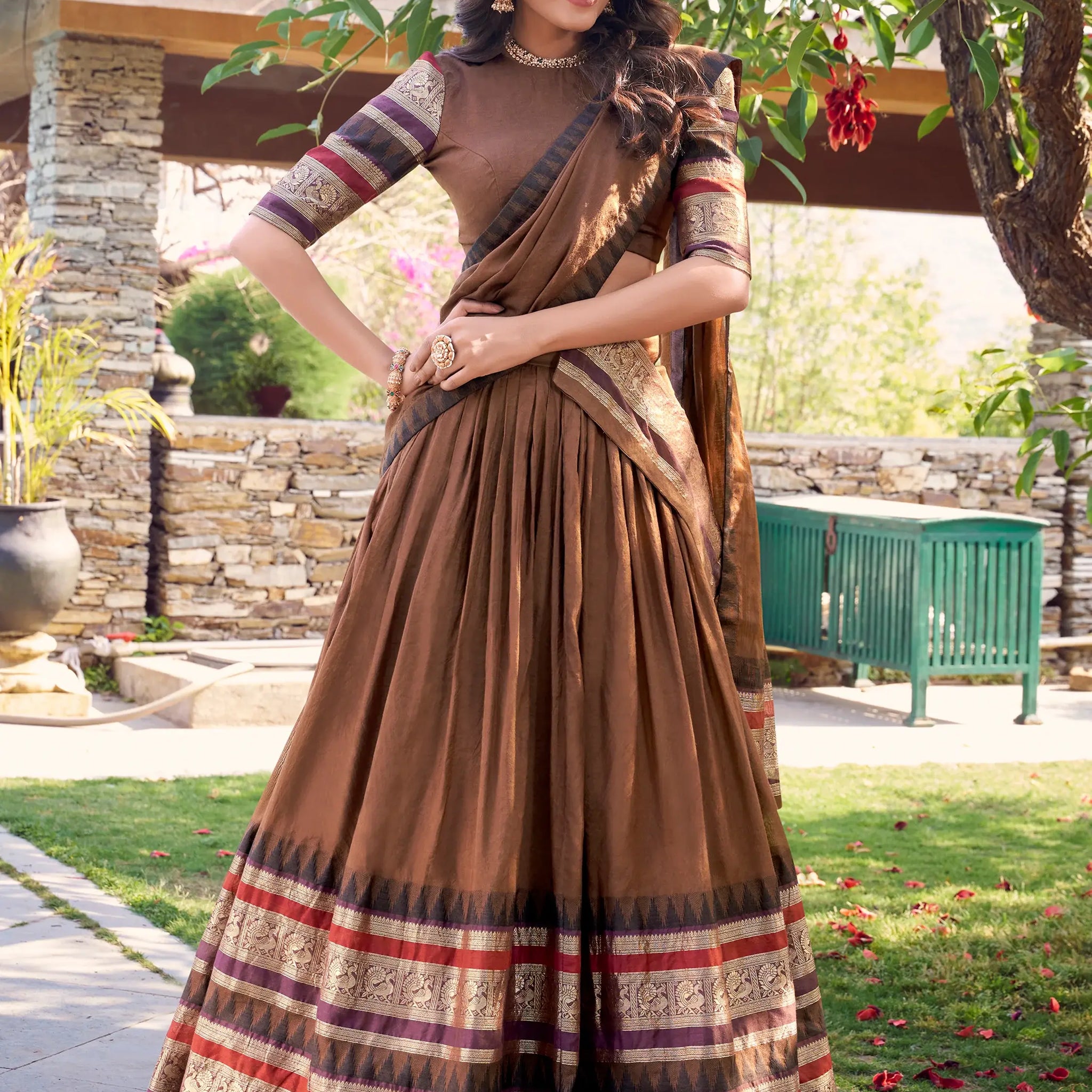 Lavish Brown Zari Weaving Chanderi Traditional Lehenga Choli - Zeel Clothing