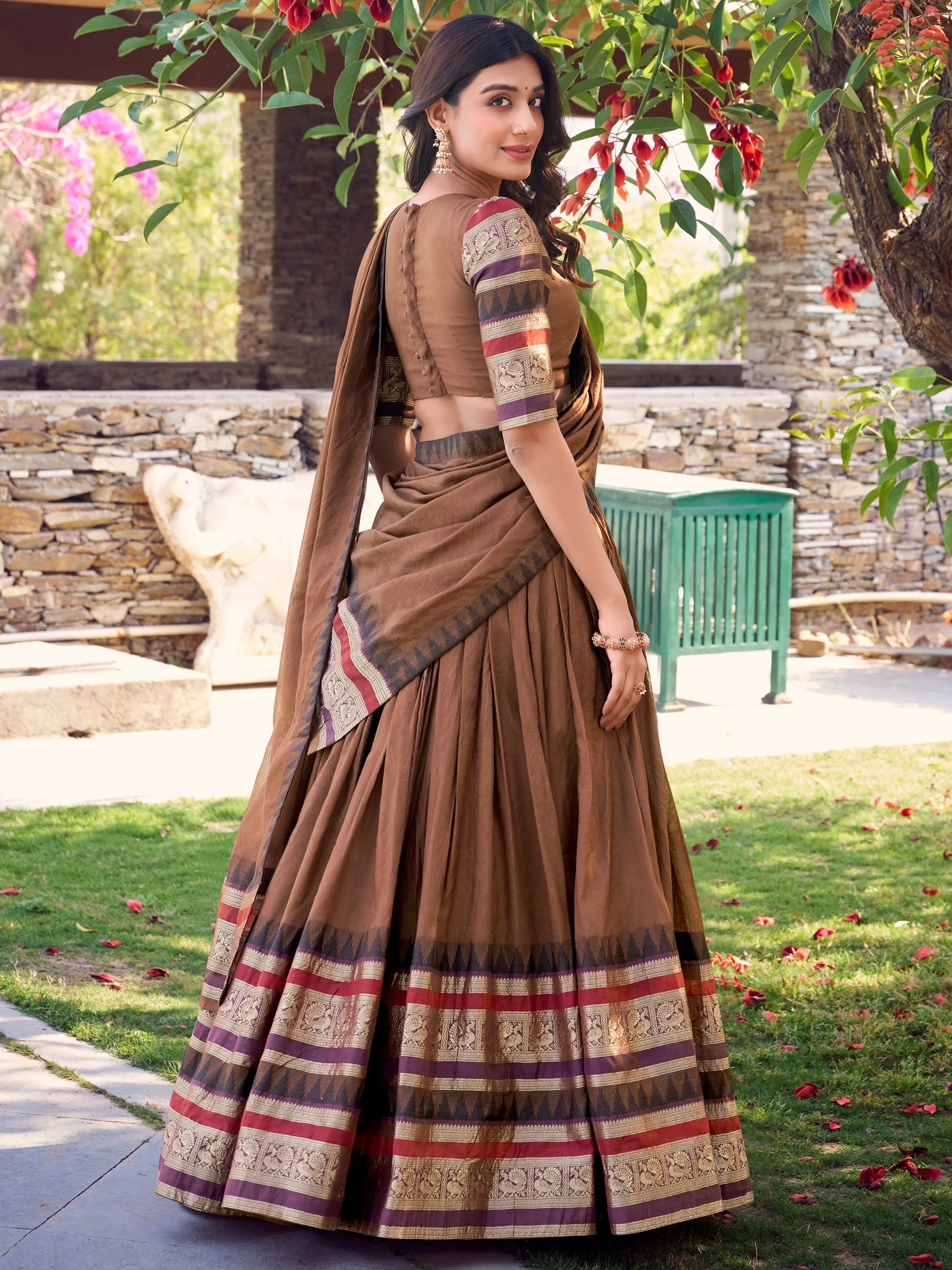 Lavish Brown Zari Weaving Chanderi Traditional Lehenga Choli - Zeel Clothing