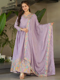 Lavish Lavender Multi Thread Work Chinon Festive Wear Gown With Dupatta - Zeel Clothing