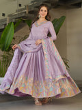 Lavish Lavender Multi Thread Work Chinon Festive Wear Gown With Dupatta - Zeel Clothing