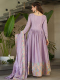 Lavish Lavender Multi Thread Work Chinon Festive Wear Gown With Dupatta - Zeel Clothing