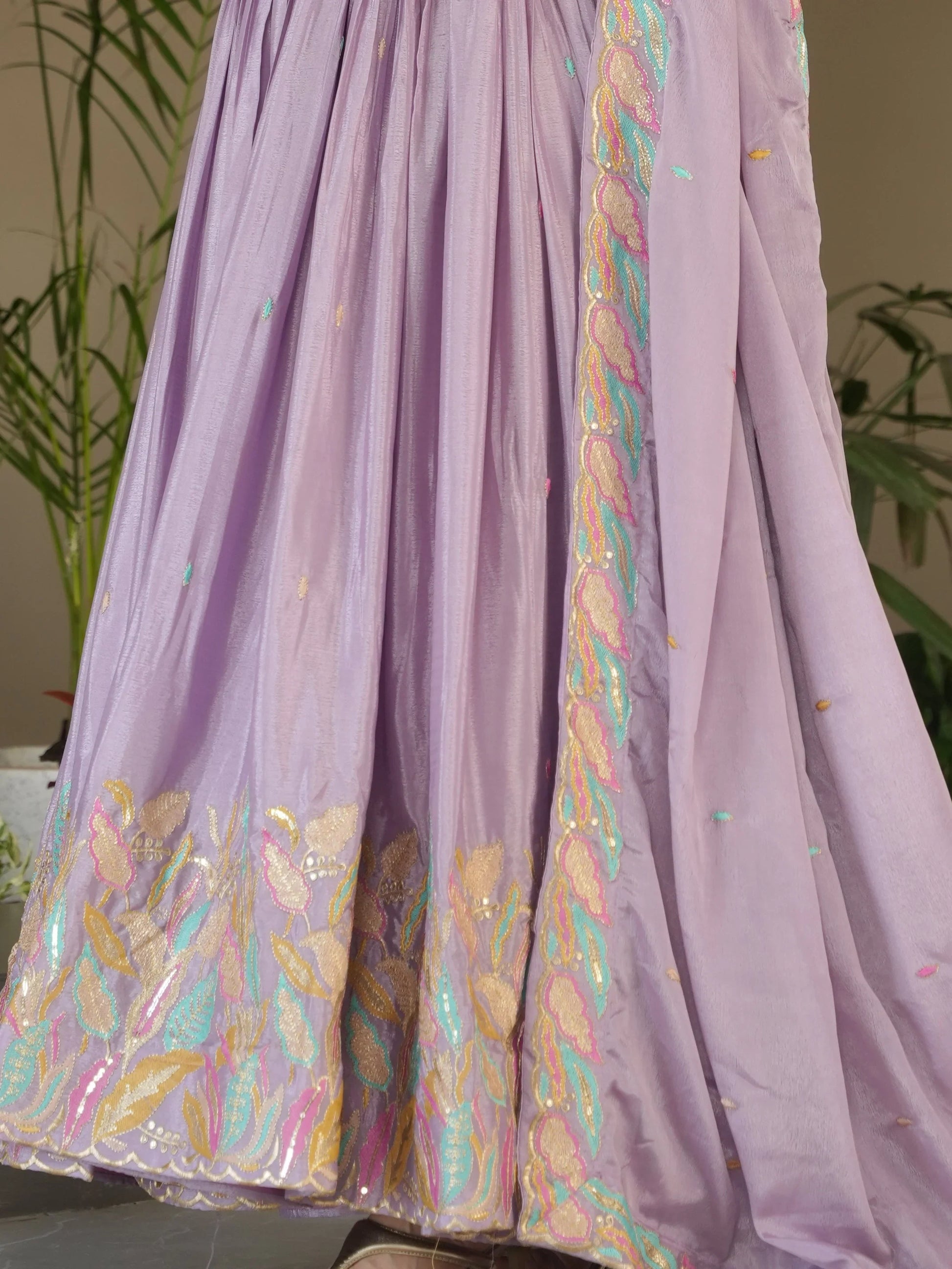 Lavish Lavender Multi Thread Work Chinon Festive Wear Gown With Dupatta - Zeel Clothing