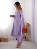 Lavish Lavender Sequins Chinon Wedding Wear Pant Suit And Dupatta - Zeel Clothing