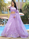 Lavish Lavender Thread Work Organza Bridesmaid Lehenga Choli - Zeel Clothing