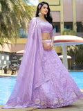 Lavish Lavender Thread Work Organza Bridesmaid Lehenga Choli - Zeel Clothing