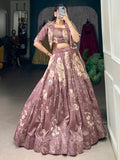Lavish Mauve Printed Silk Party Wear Crop Top Lehenga With Jacket - Zeel Clothing