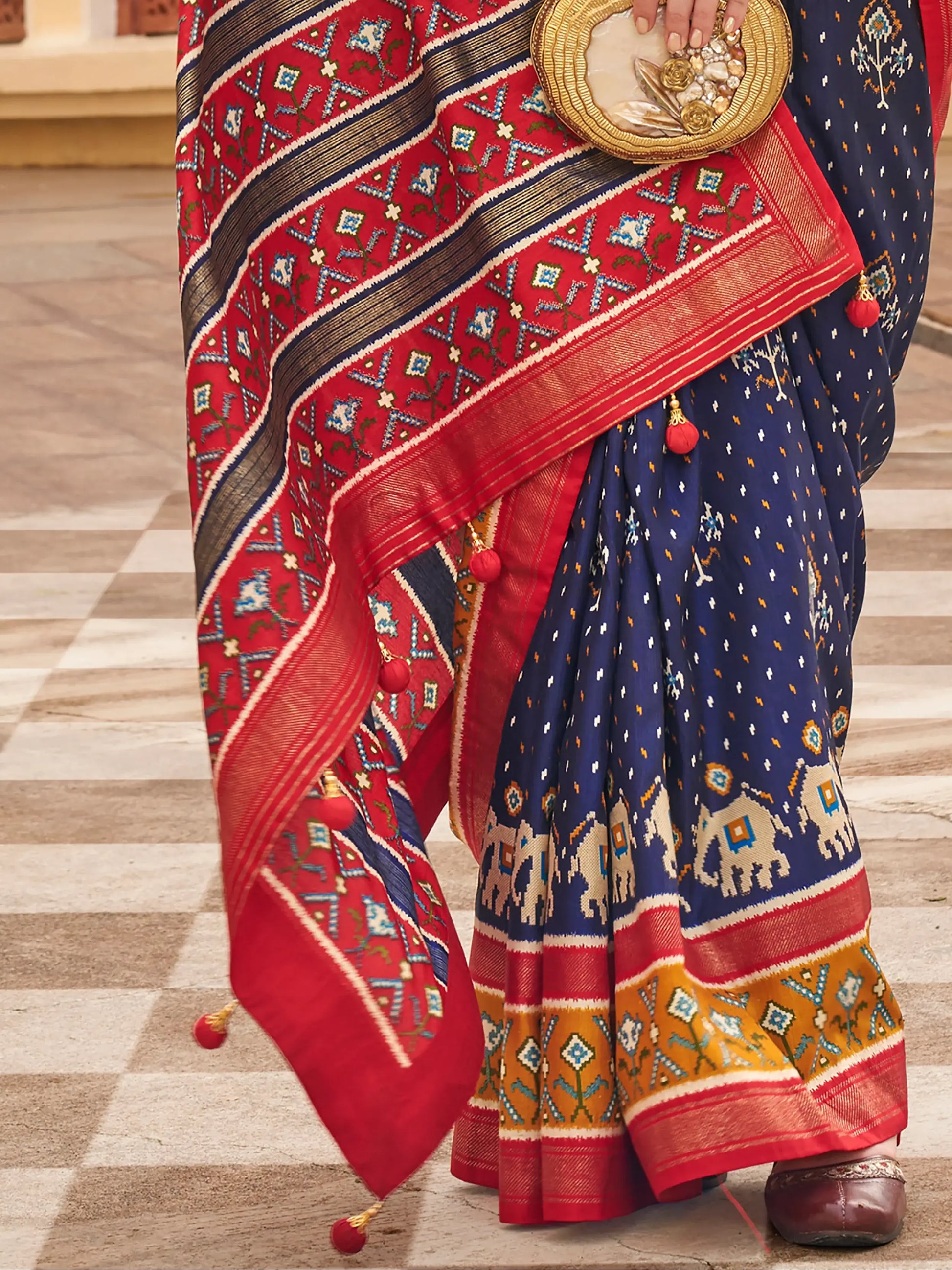 Lavish Navy Blue Patola Print Silk Festive Wear Saree With Blouse - Zeel Clothing