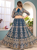 Lavish Teal Blue Embroidered Net Wedding Wear Lehenga Choli With Dupatta - Zeel Clothing