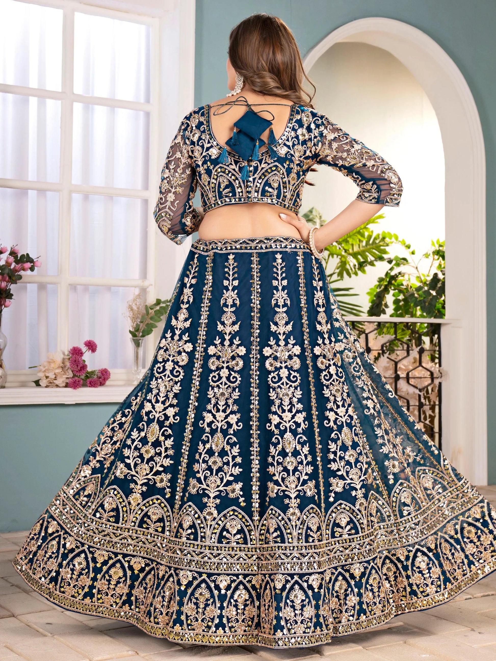 Lavish Teal Blue Embroidered Net Wedding Wear Lehenga Choli With Dupatta - Zeel Clothing