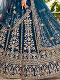Lavish Teal Blue Embroidered Net Wedding Wear Lehenga Choli With Dupatta - Zeel Clothing
