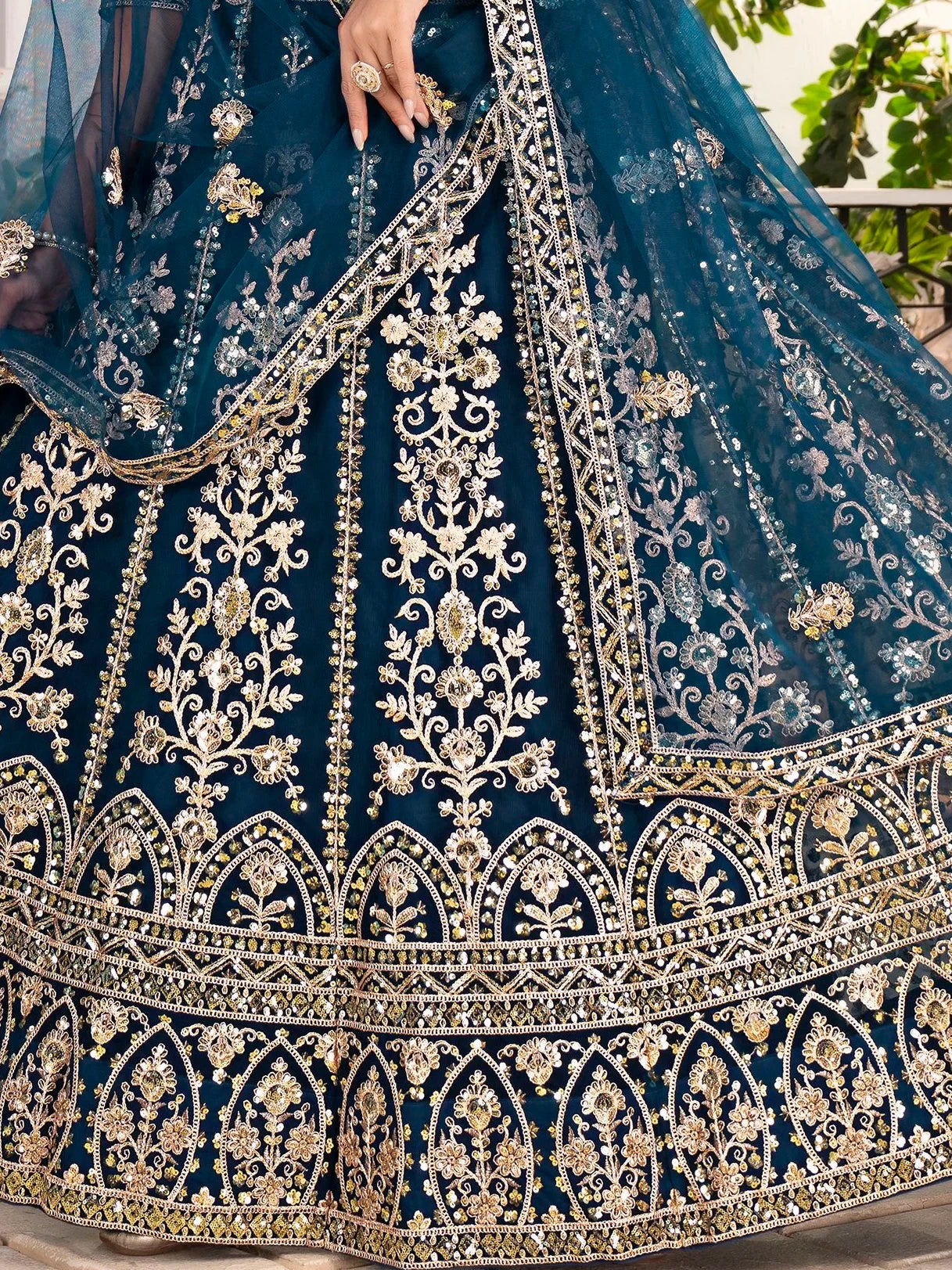 Lavish Teal Blue Embroidered Net Wedding Wear Lehenga Choli With Dupatta - Zeel Clothing